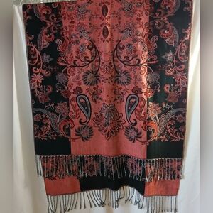 Elegant Black and Red Paisley Floral Shawl